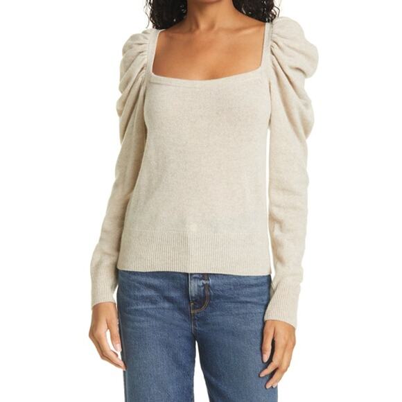 Frame Cashmere Puff Sleeve Square Neck Sweater Large - Picture 1 of 7